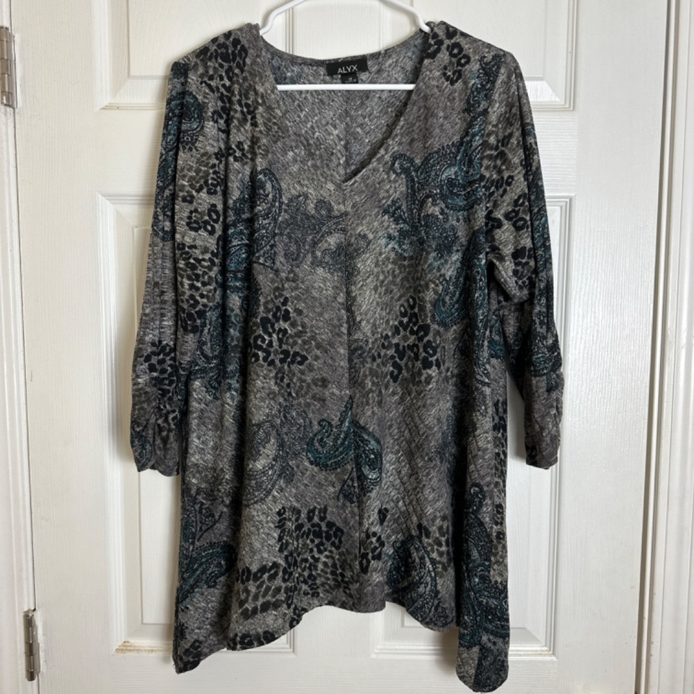 ! ALYX Gray Print Quarter Sleeve Blouse Women Size 1X
